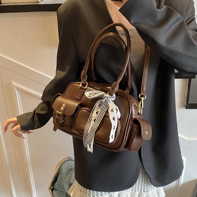 Y2K Shoulder Bag PU Leather Top Handle Bag Multiple Pockets Underarm Purse Crossbody Bag for Women3