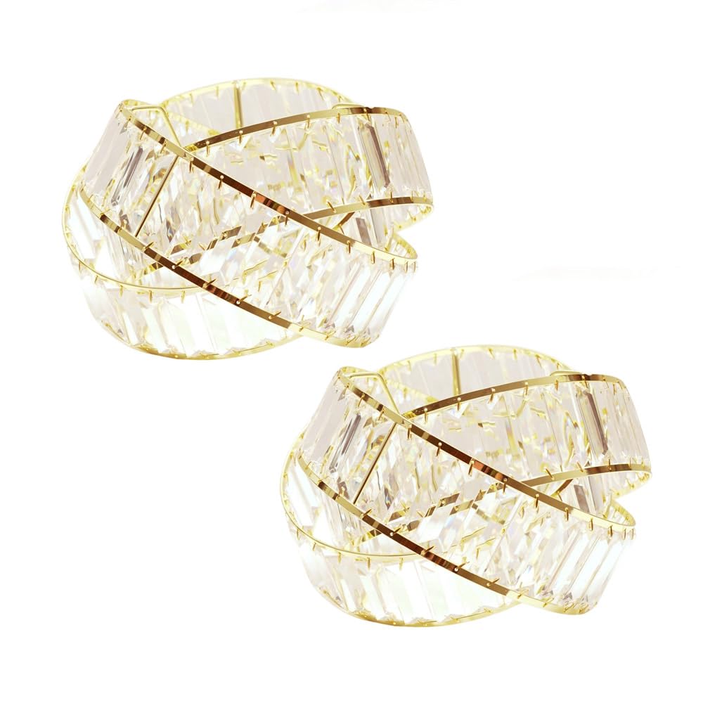ValueLights | Pair of Gold & Clear Acrylic Jewel Intertwined Design Easy Fit Ceiling Pendant Light Shade for Living Room Bedroom Hallway | Shades & Home Improvements Essential | 30cm Shade Width