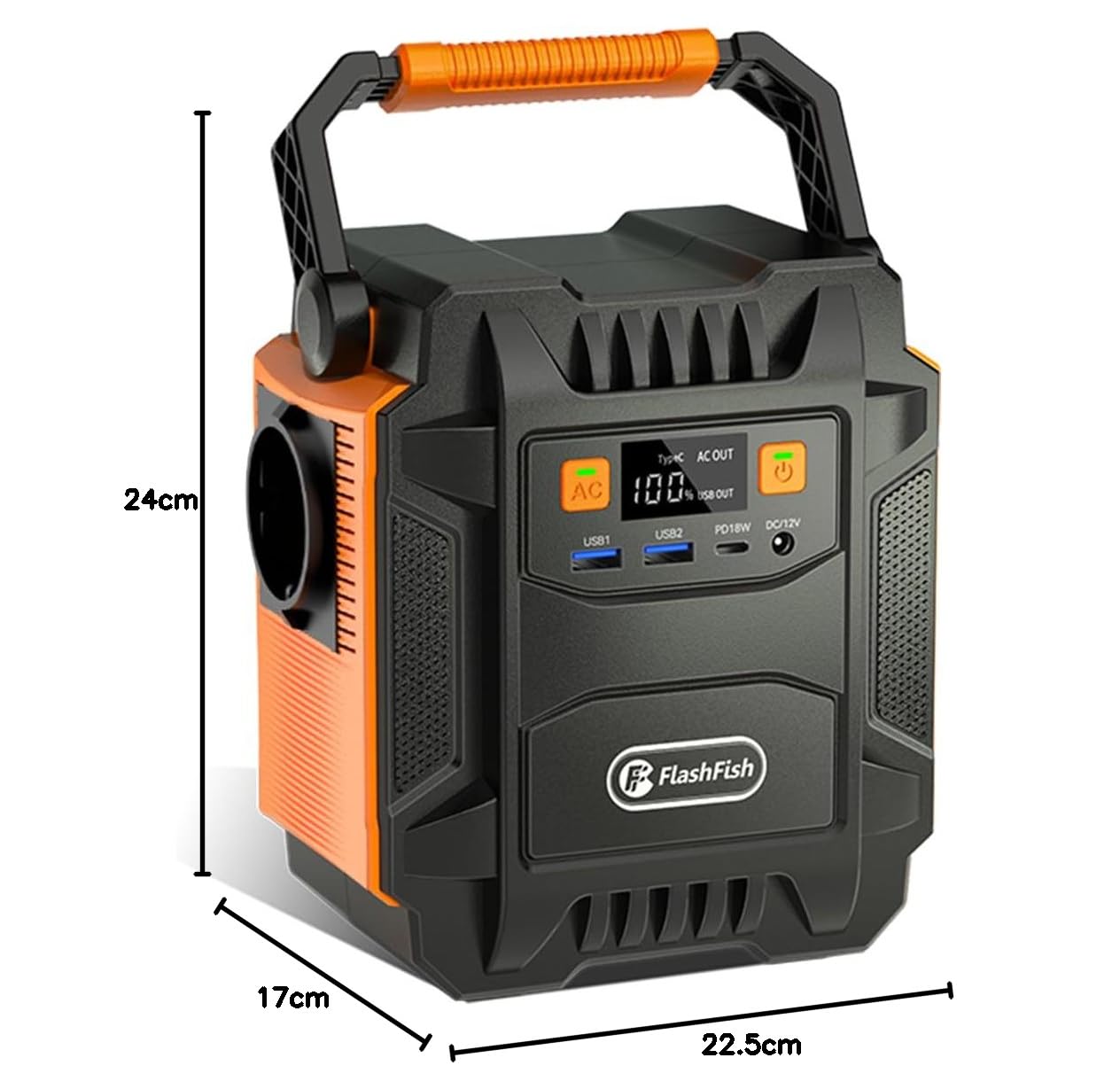 FlashFish Generador Solar Portatil de 172,8 Wh,Estacion de Energia Portatil de CA 230V,200W(400W Pico), con CA/CC/USB/luz LED, Generador Electrico para cortes de energía en casa y en exteriores