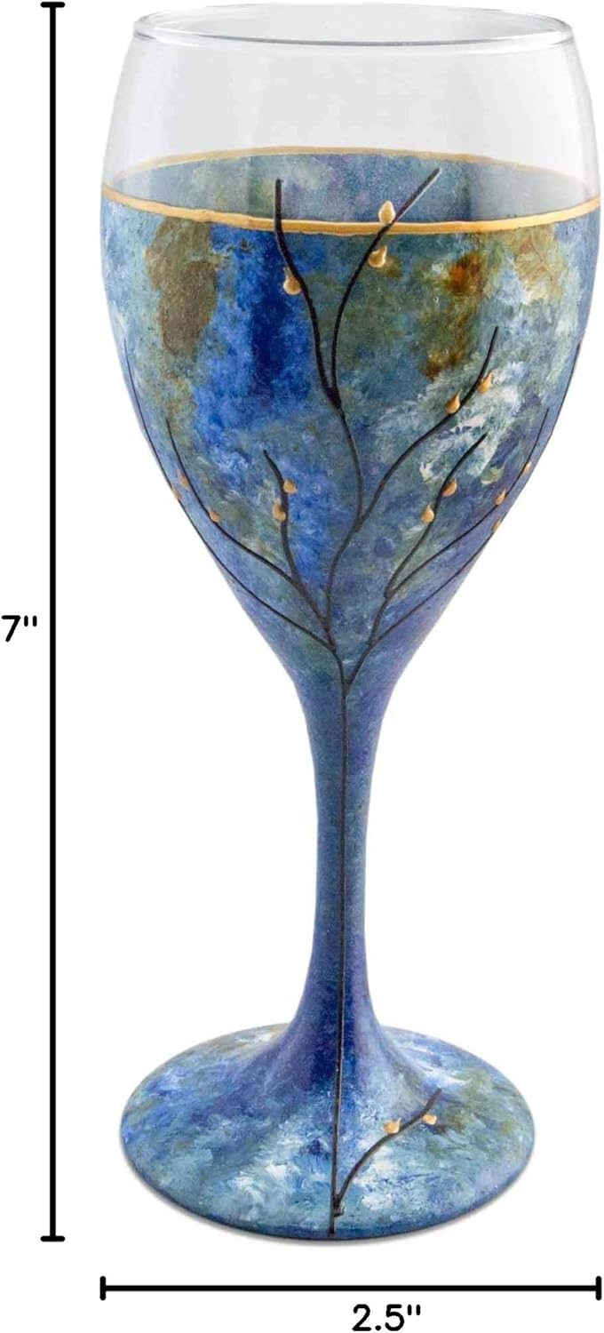 Kiddush Cup Wine Glass Hand Painted Green Blue Ocean Inspired Tree of Life