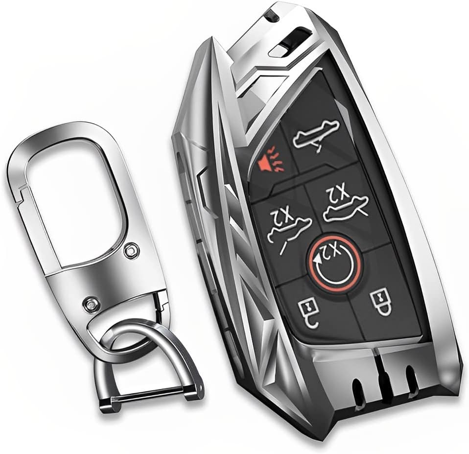 for Corvette C8 Key Fob Cover Metal Key Case with Keychain 2023 2024 2022 (JC8-Gray)