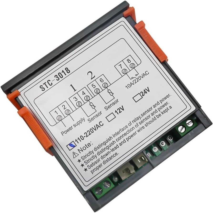 1pc STC-3018 Dual Digital Temperature Controller Two Relay Output DC12V 24V AC220V Thermoregulator Thermostat with Heater Cooler(STC-3018 AC110-220V)