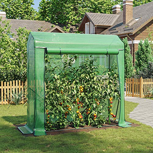 Foto von LARMNEE Tomaten Gewächshaus, Foliengewächshaus, Tomatenhaus Stabil, Tomatengewächshaus mit Spitzdach, 150 x 50 x 150 cm, Tomatenzelt, Frühbeet für Gemüse, Obst, Blumen, Garten, Balkon, Grün EGN31GH02