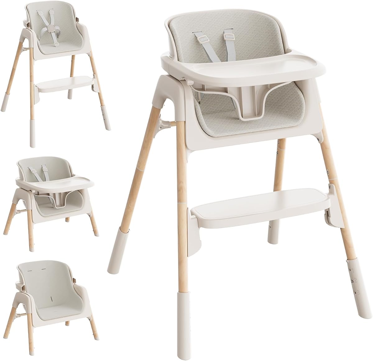 Trona para bebés y niños pequeños - Trona 4 en 1 fácil de limpiar | Trona ajustable de 3 alturas, reposapiés de 2 posiciones, almohadilla del asiento lavable, bandeja extraíble apta para lavavajillas, arnés de 5 puntos