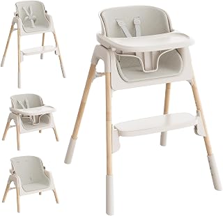 Mloong 4-in-1 Adjustable High Chair for Babies & Toddlers - Dishwasher Safe Tray, Easy Clean, Sturdy Beige