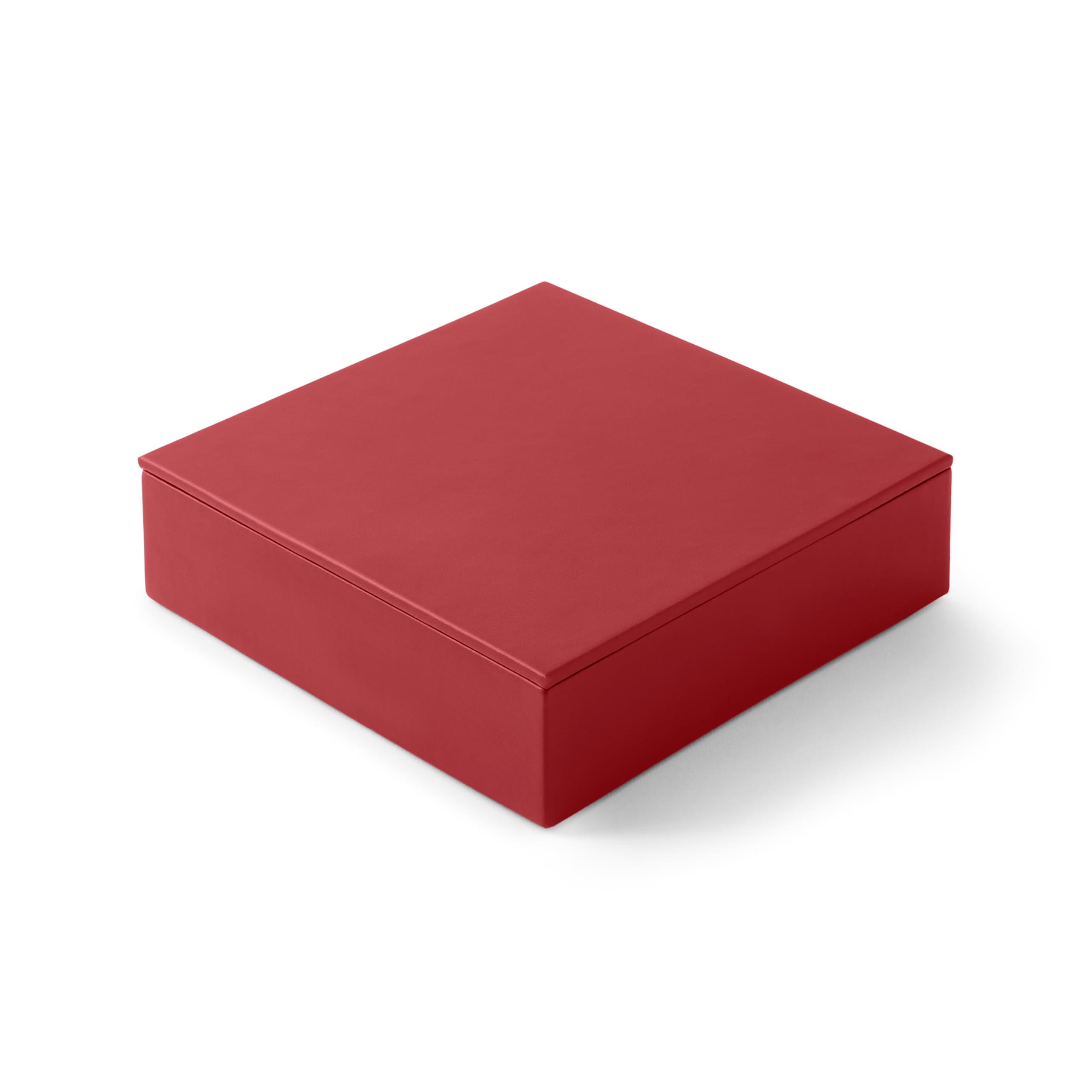 Eglooh - Minerva - Svuotatasche con Coperchio in Cuoio Rosso Vivo - Organizer da Scrivania, Vassoio Portaoggetti per Chiavi, Gioielli, Caramelle - cm 16,5 x 16,5 - Made in Italy