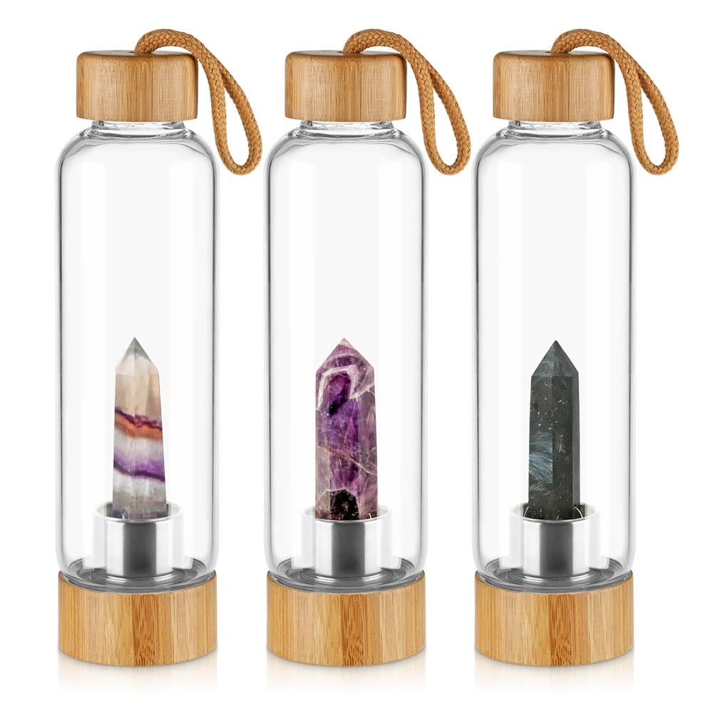 PAHION Botella De Agua De Cristal Natural Punto De Cristal Reiki Healing Obelisk Varita De Cuarzo Botella De Agua De Vidrio Con Centro De Piedras Preciosas Por Hacer Agua Con Energía De Elixir
