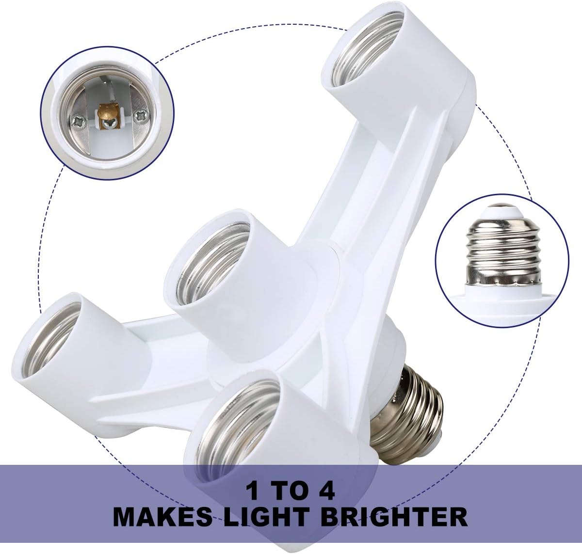 Toplimit 4 in 1 Light Bulb Socket Splitter, E26/E27 Light Socket Adapter Conventer, Standard Base LED Bulb Converter, Fixed&Heat-Resistant