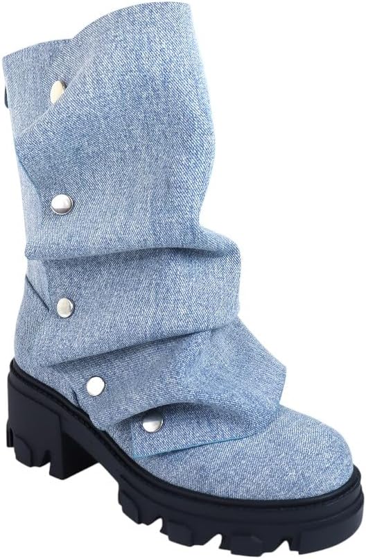 Liliana Women's Slouchy Fold Over Boots Platform Shark Boots Pull On Fashion Short Booties (RUNS SMALL)