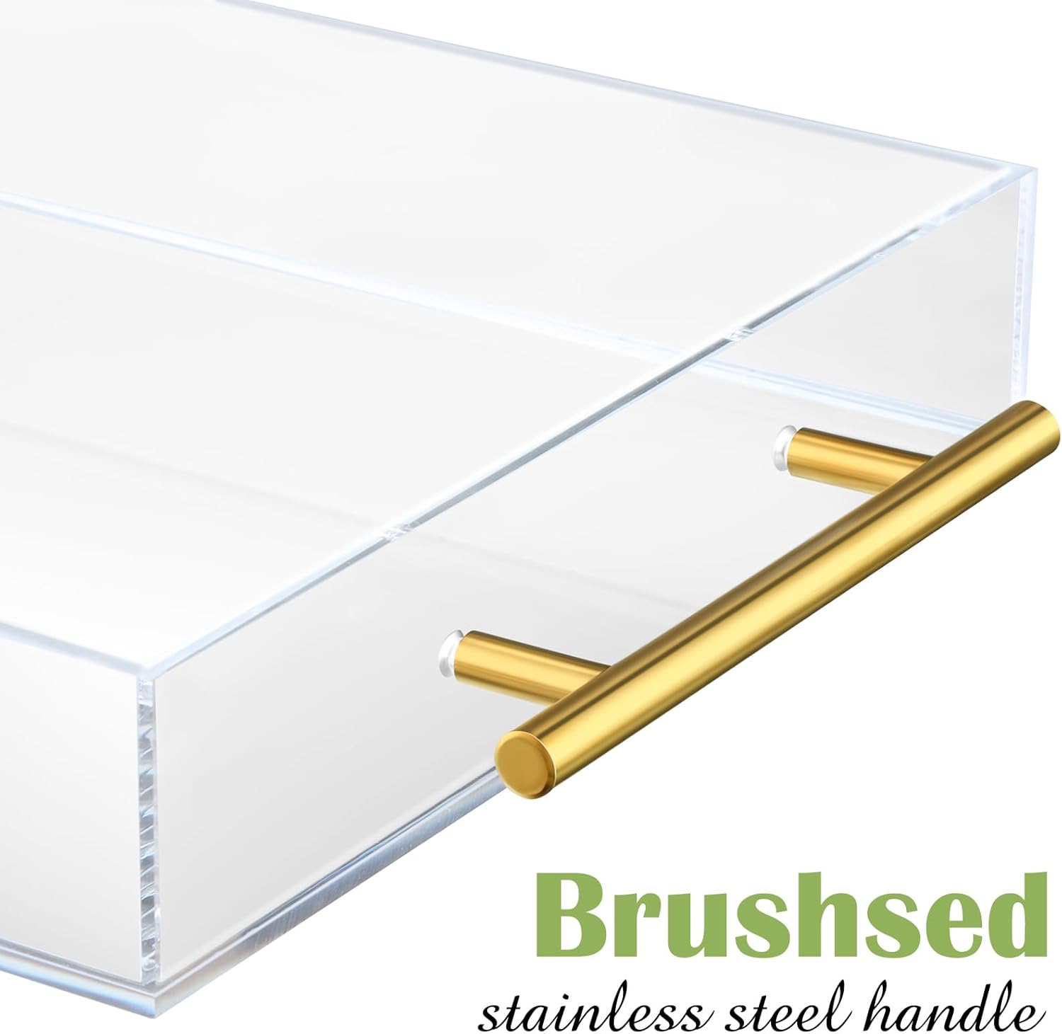meekoo 3 Pcs Tray with Handles Acrylic Serving Tray Spill Proof Acrylic Bathroom Decorative Organizer for Coffee Table Countertop Appetizer 12x16 11x14 10x10 Inch(Clear with Gold Handle) - Image 2
