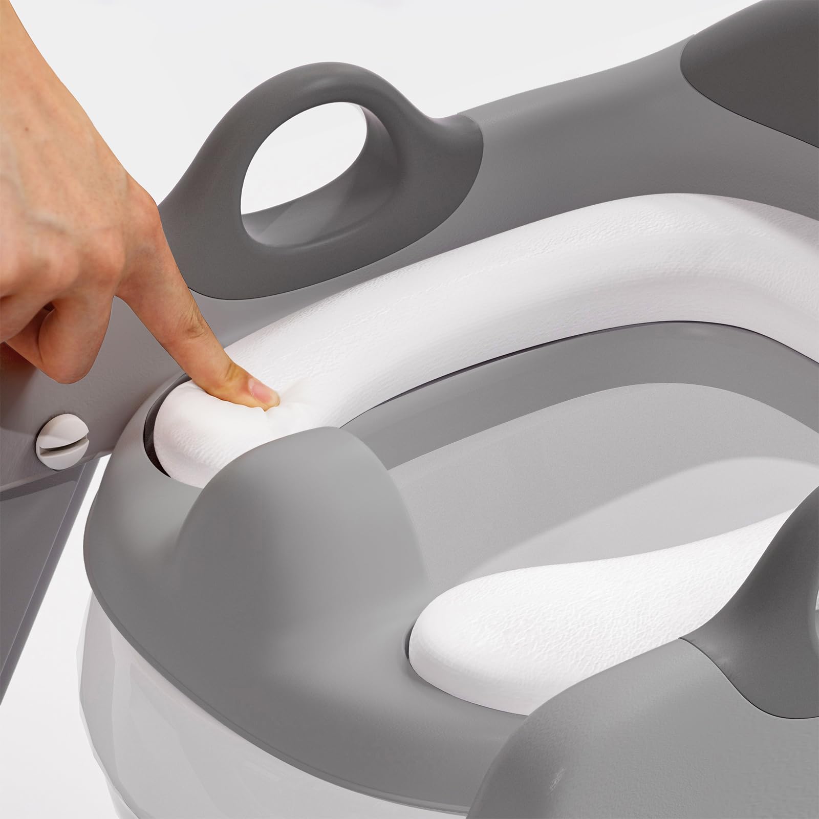 Asiento de inodoro de entrenamiento para ir al baño con escalera para niños y niñas, inodoro de entrenamiento 2 en 1, protector contra salpicaduras, taburete antideslizante (gris-blanco)