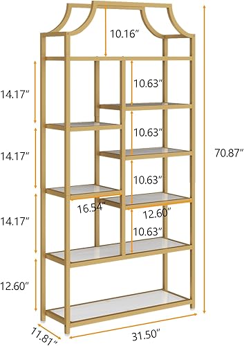 Miniatura 2 de Loomie Estantería de 8 estantes abiertos, 70.87 pulgadas de alto x 31.5 pulgadas de largo, estantería de vidrio templado, exhibición de