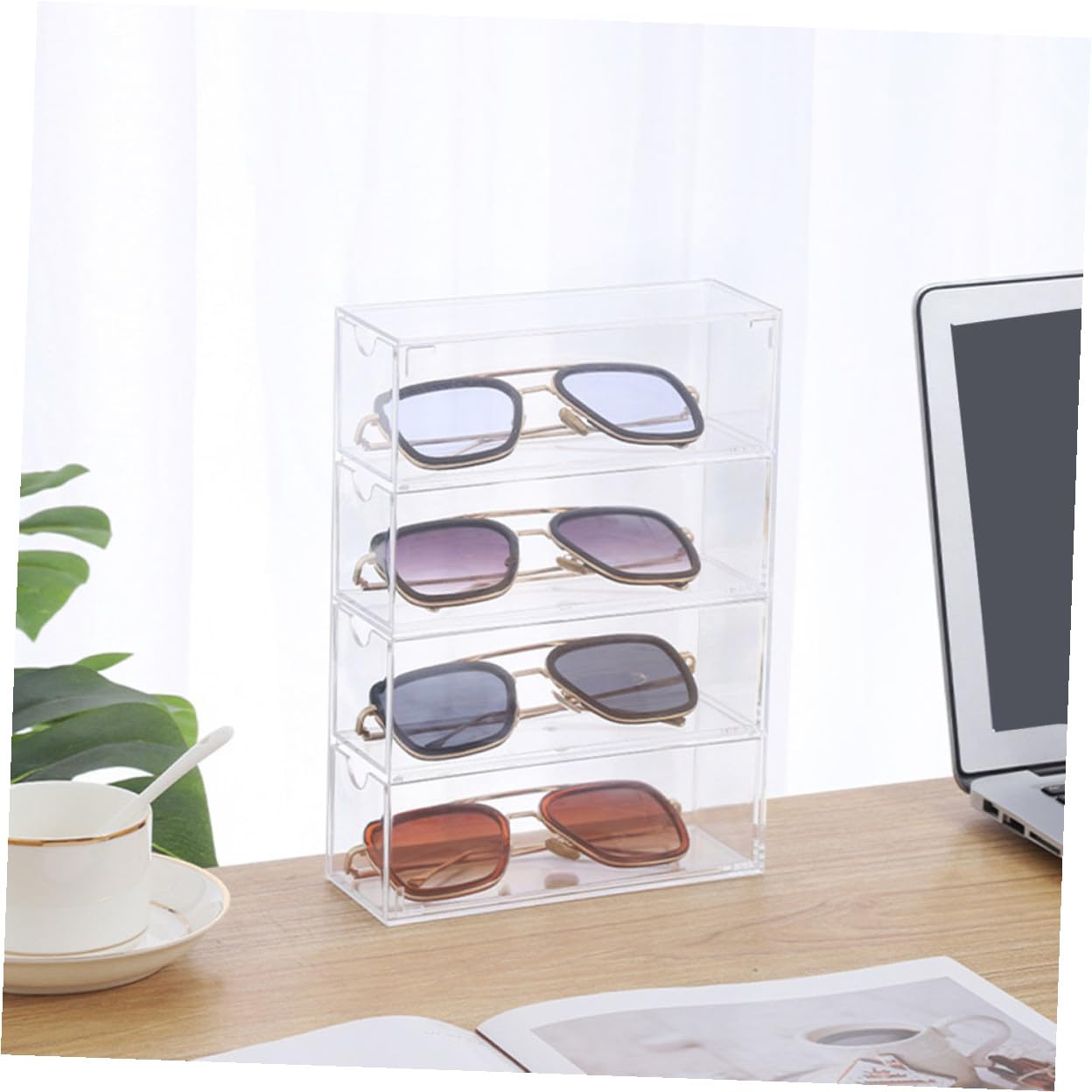 Baluue Caja Organizadora Transparente para Gafas de Sol 2 Unidades 4 Capas y Cajones, Material PS Resistente y Diseño Sencillo para Uso Personal en Casa