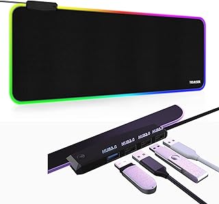 RGB Large Gaming Mouse Pad with 4Port USB Hub and 13Lighting Modes, Computer Keyboard Mouse Pad, Oversize Anti-Slip Rubber Base Mouse Mat for Computer PC Games (31.5 x 11.81 in Black,0.15in Thick)