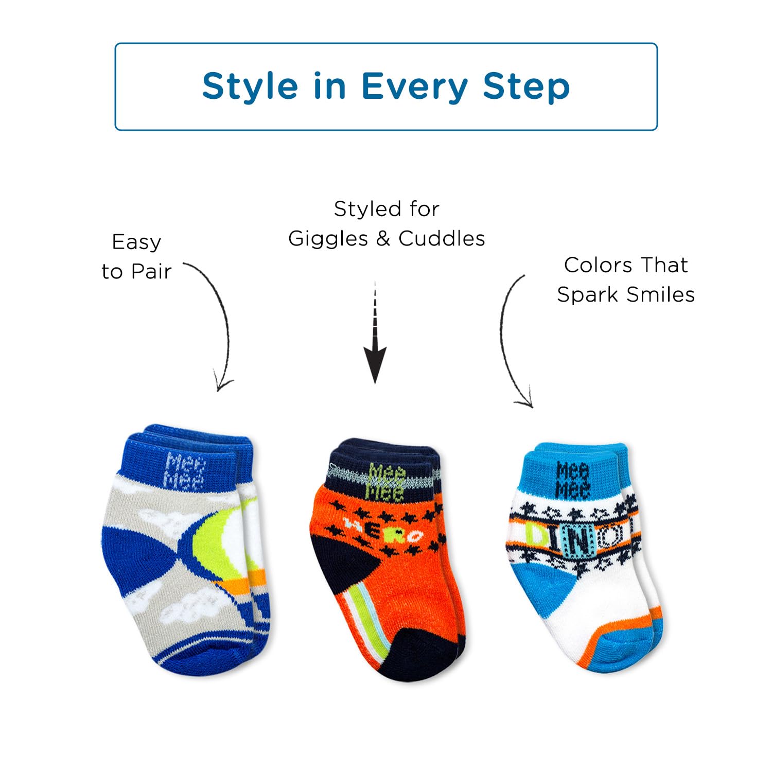Mee Mee Baby Anti-Skid Non-Slip Socks, Pack of 6 Assorted Prints, Soft Cotton Infant & Toddler Socks for Everyday Protection, Stretchable Cuffs, Breathable, Lightweight, Fade-Resistant 1