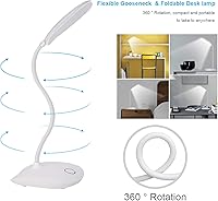 Vista 3 de Deeplite - Lámpara de escritorio LED con cuello de ganso flexible de 3 niveles de brillo, lámpara de mesa operada por batería de 5 W, control