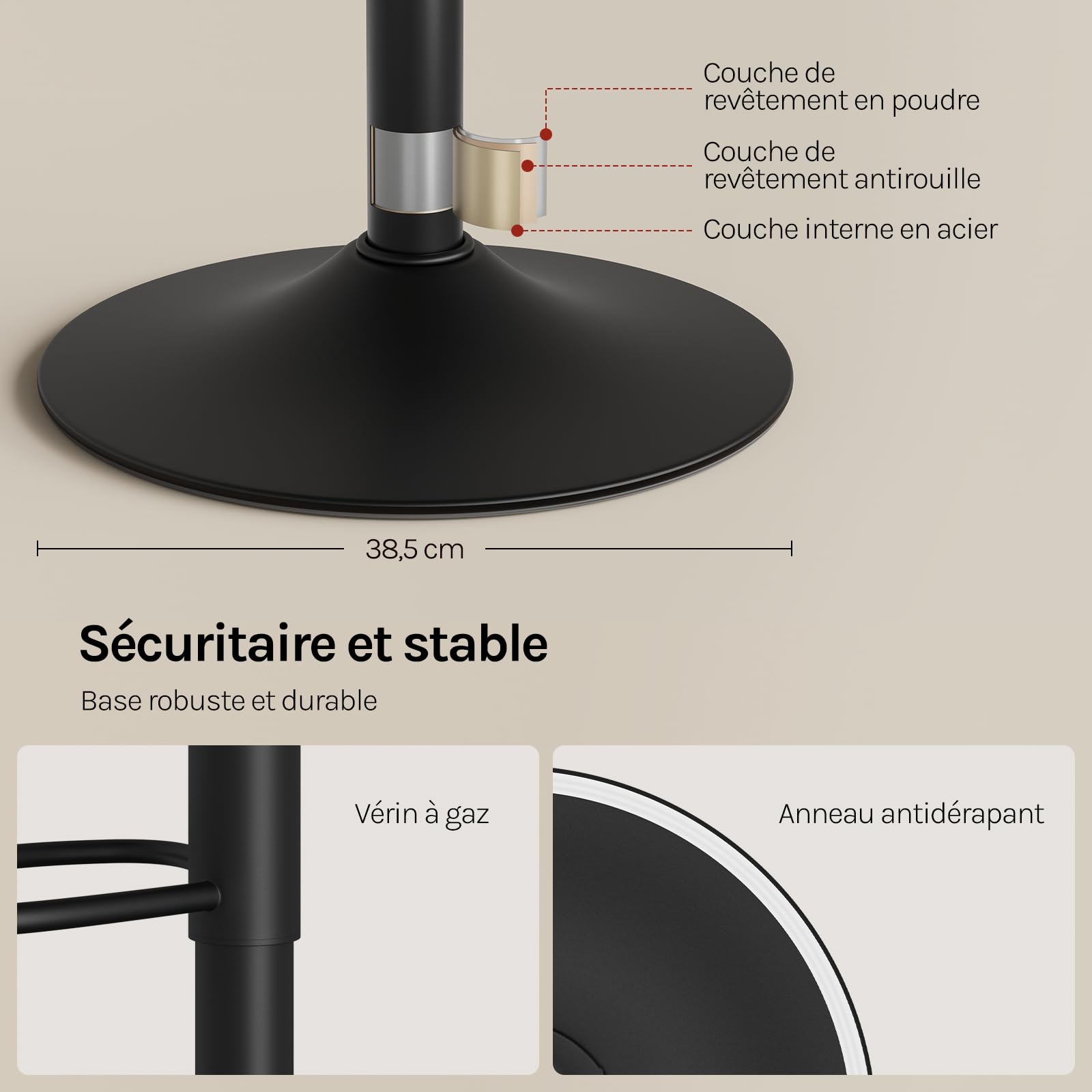 WOLTU Tabouret Bar Lot de 2, Chaise Haute Cuisine, Pivotant à 360°, Hauteur Réglable, pour Bar, Cuisine, Comptoir, Café, PVC+Métal, avec Repose-Pieds, Noir+Noir