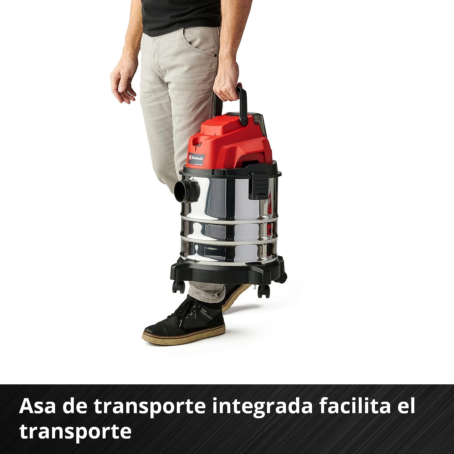 Einhell Aspirador seco-húmedo (Iones de Litio, 86 Db Potencia Sonora, 8 kPa, 20 L, Recipiente de Acero ino x idable, 1,5 m de Manguera de aspiración, sin batería)