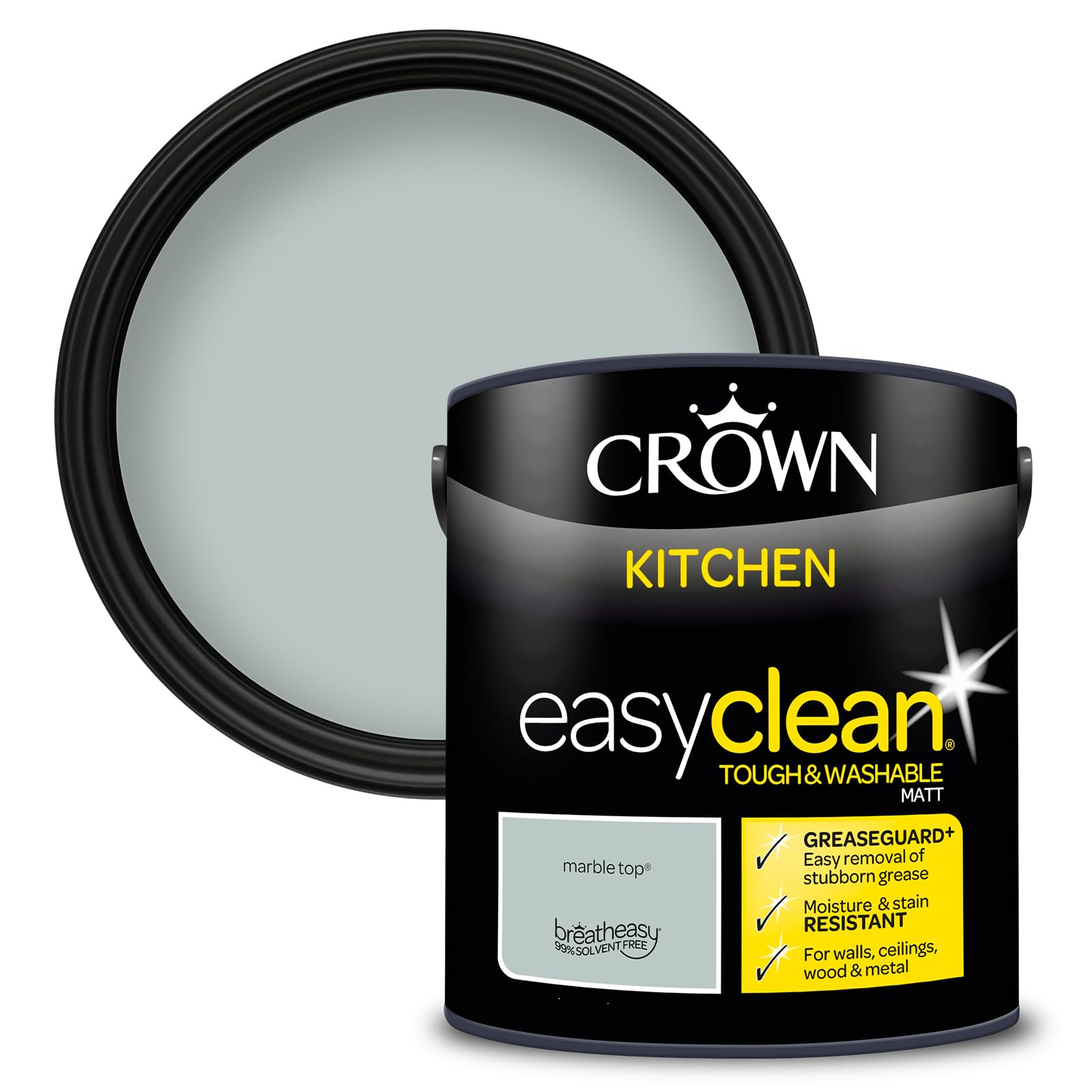 Crown EASYCLEAN Mid Grey Kitchen Paint - Matt Wall Paint 2.5L