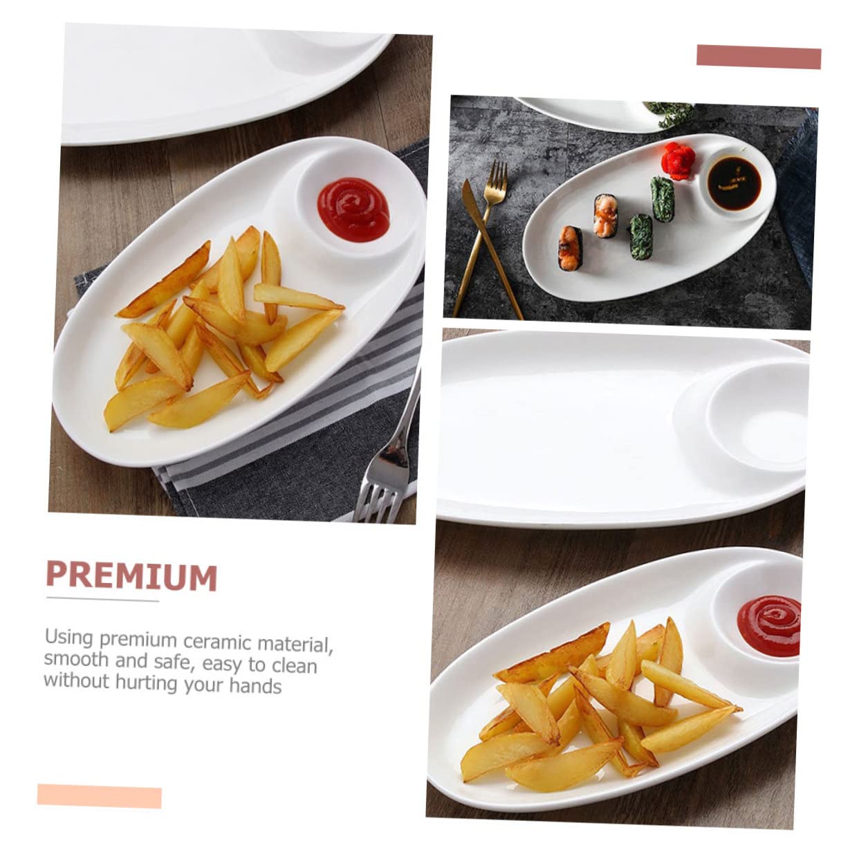 Servierset für Chips und Dips Knödelschale mit Fächern Sushi-schale aus Keramik Snackteller für Hausmannskost Gewürzteller für Küche und Party