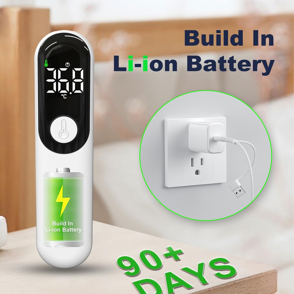 Thermomètre Digital Frontale Infrarouge sans Contact, Thermomètre Rechargeable, °F/°C, Mesure Instantanée de la Température, pour Bébés, Enfants et Adultes