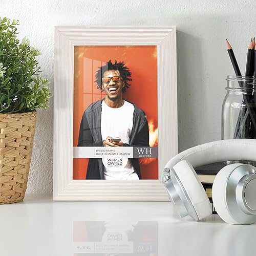 Miniatura 4 de Renditions Gallery Marco de fotos de estilo moderno de 4 x 6 pulgadas, diseño de madera y vidrio de alta definición, listo para pared y mesa, marco