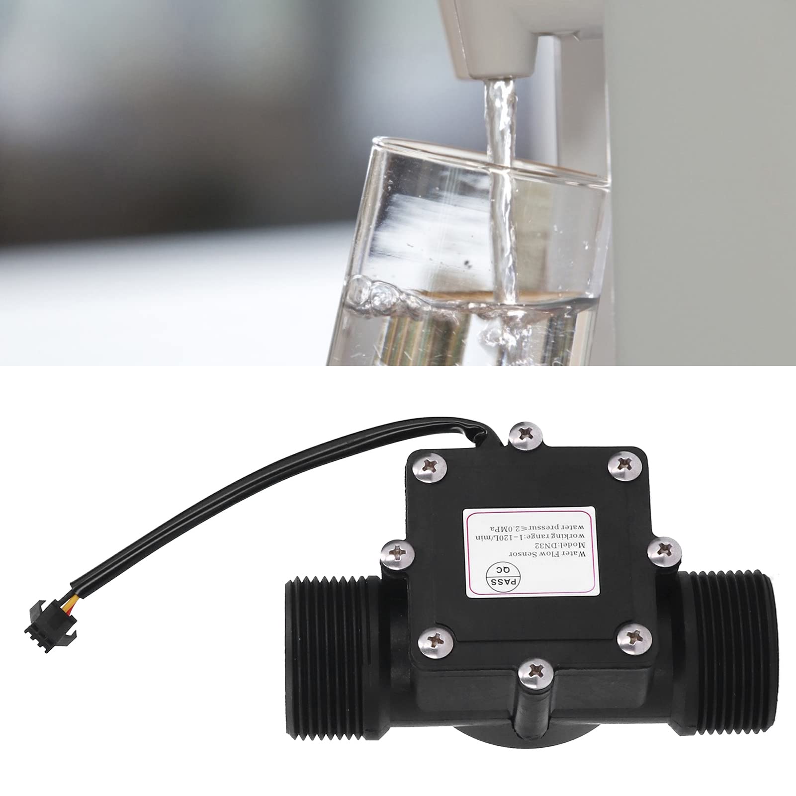 DN32 G1,25 pollici Sensore di Flusso d'Acqua, 1-120L/min Misuratore di Portata Ad Effetto Hall, Controllo Sensore Flussostato per Acqua Flussometro per Tubo