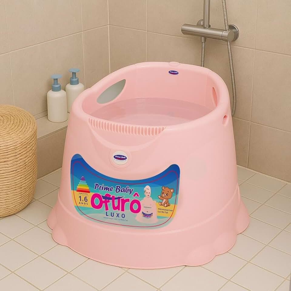 Banheira Ofurô Infantil Grande Prime Baby 1 a 6 Anos – Banheira Ergonômica Antiderrapante para Crianças e Bebês até 30Kg com Plugue de Escoamento Rápido (Rosa)