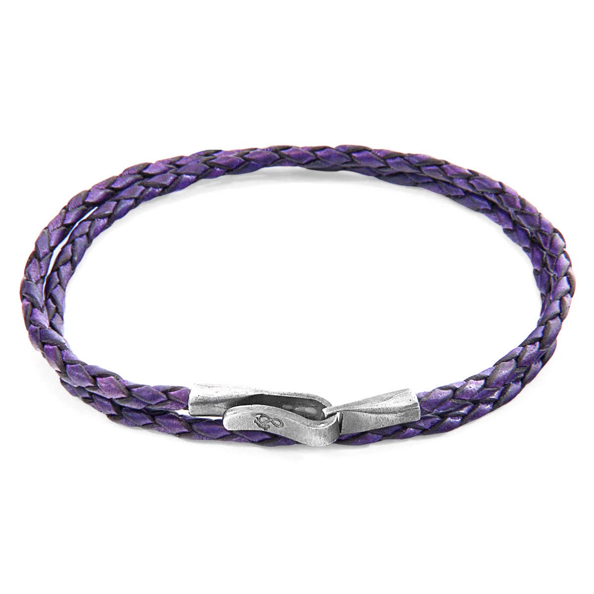 ANCHOR & CREW Pulsera Liverpool De Plata Y Cuero Trenzado Morado UVA - Hombre - 23cm
