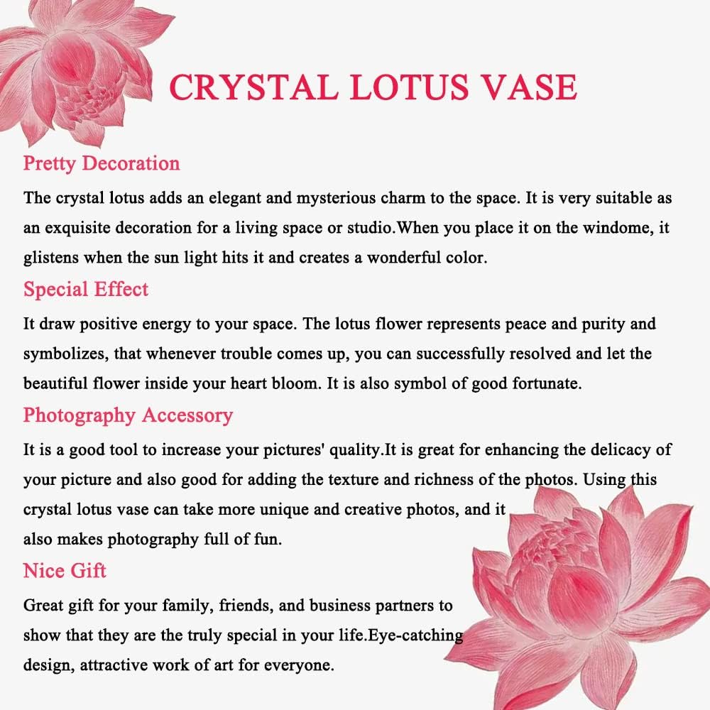 Crystal Lotus Vase, K9 Crystal Glass Lotus Figurine, Clear Crystal Lotus Bouquet Ornament, Wedding, Mother's Day, Valentine's Day, Living Room Home Decoration (Yellow, 6 Lotus)