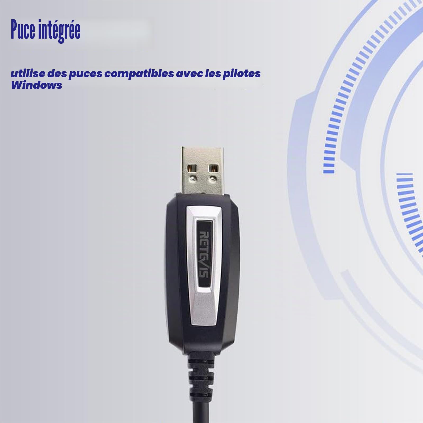 Retevis Câble Programmation pour Talkie Walkie Programmateur USB compatible avec Baofeng UV-5R BF-888S Radtel Quansheng UV-K5, RT24 RT27 RA79 H777H RT668 RT5R Win10/Win11 (1 pièce)