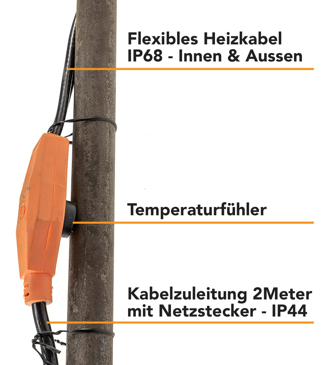 ChiliTec Kabel grzewczy z czujnikiem temperatury, 12 m, kabel grzewczy, z wtyczką ze stykiem ochronnym, do rur wodnych w domu, basenie, stawie
