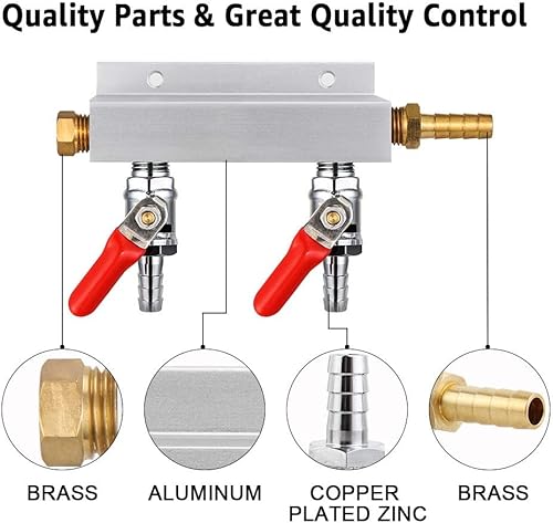 Miniatura 3 de MRbrew Colector de gas, distribuidor de gas CO2, divisor de cerveza de 516 pulgadas, distribuidor de aire de 2 vías con válvulas de retención