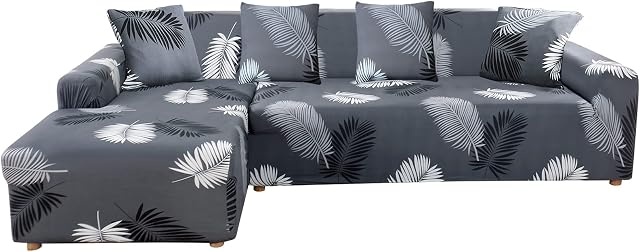 SHANNA Corner Sofa Cover, Sofa Slipcovers L Shape, Jacquard Polyester Fabric Stretch Sofa Covers Furniture Protectors with 4 Pieces Pillow Case (3 Seater + 3 Seater)