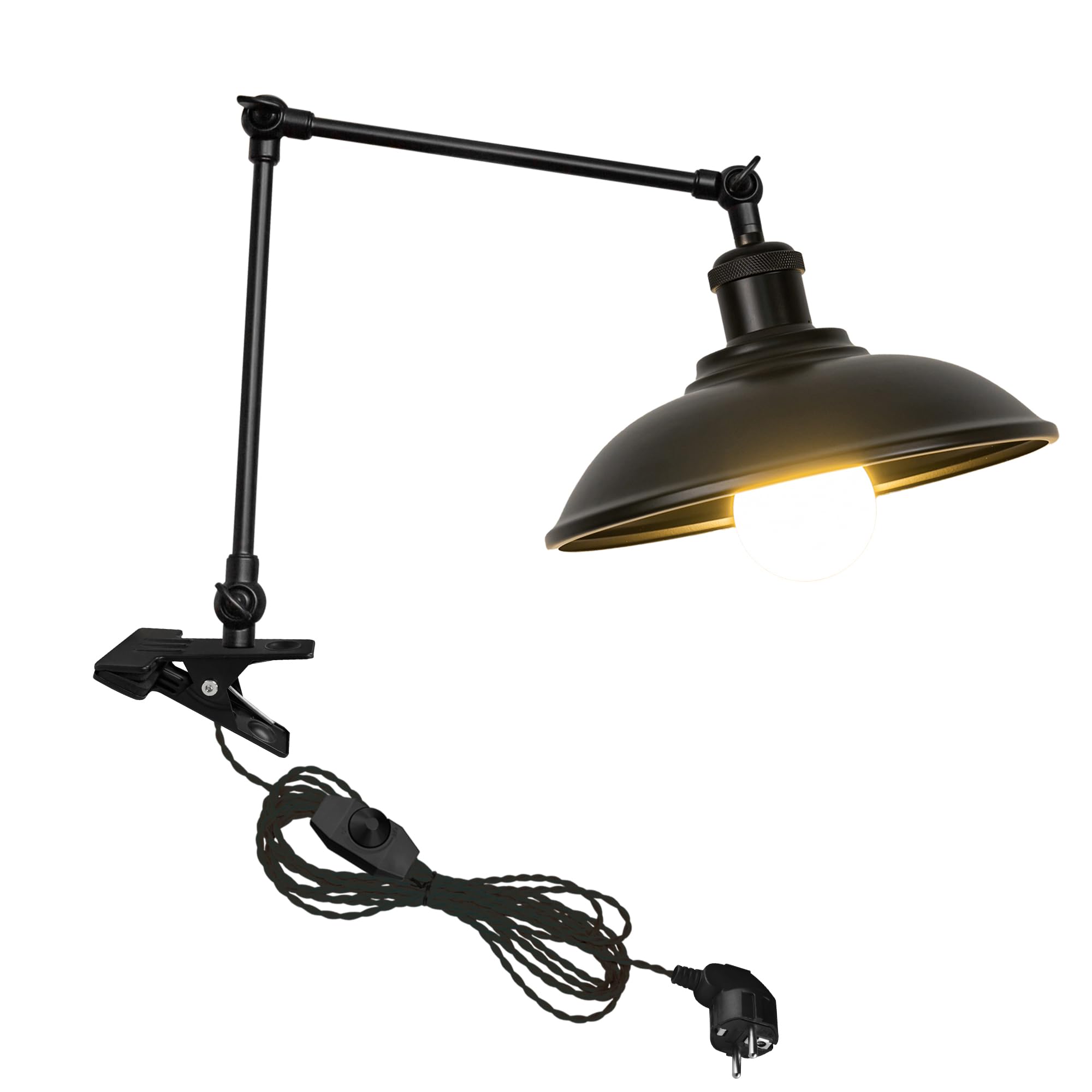 Lampada a morsetto retrò, 1 confezione di lampada da lettura con cavo da 2,5 m, dimmerabile, colore nero, lampada da scrivania, per uso domestico, attacco E27, TB2775