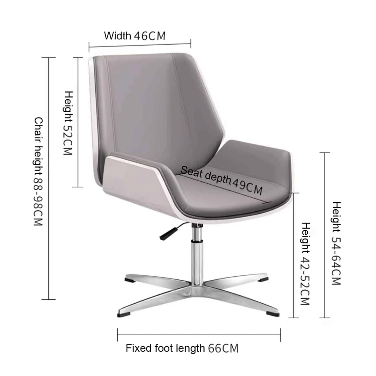 Silla de oficina ejecutiva de respaldo medio, altura ajustable, función de inclinación, piel sintética, silla de escritorio giratoria para uso en computadora, sin ruedas para un asiento cómodo
