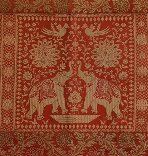 Image of Decorative Handmade Silk Table Runner Golen Brocade Dinning Table & Centre Table Top Decor Rectangular Runners Bed Runners Table Cloth for Wedding (152 X 40 CM ) (Orange)