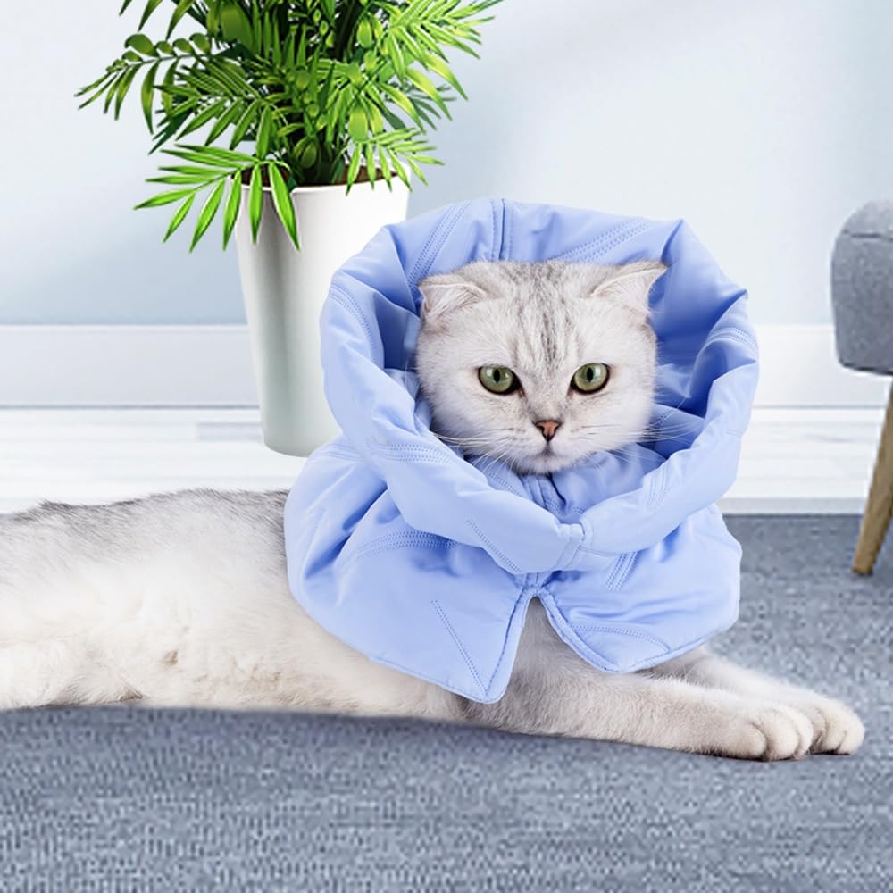 MiOYOOW Collare di protezione per gatto, morbido e regolabile, per gatti, anti-morso, collare per gatti, anti-graffio, comodo per media/grande gatto e cuccioli, blu
