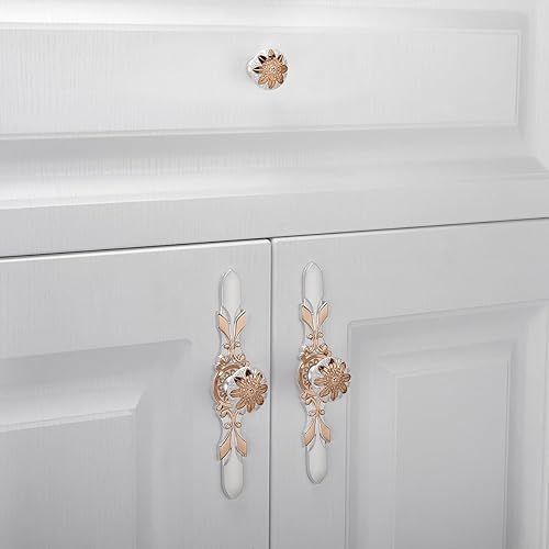 Miniatura 6 de Aandxomk - Juego de 10 pomos de oro blanco de 1.16 pulgadas, herrajes para gabinete de cocina, oficina, baño, tocador, cajón, armario, pomos de