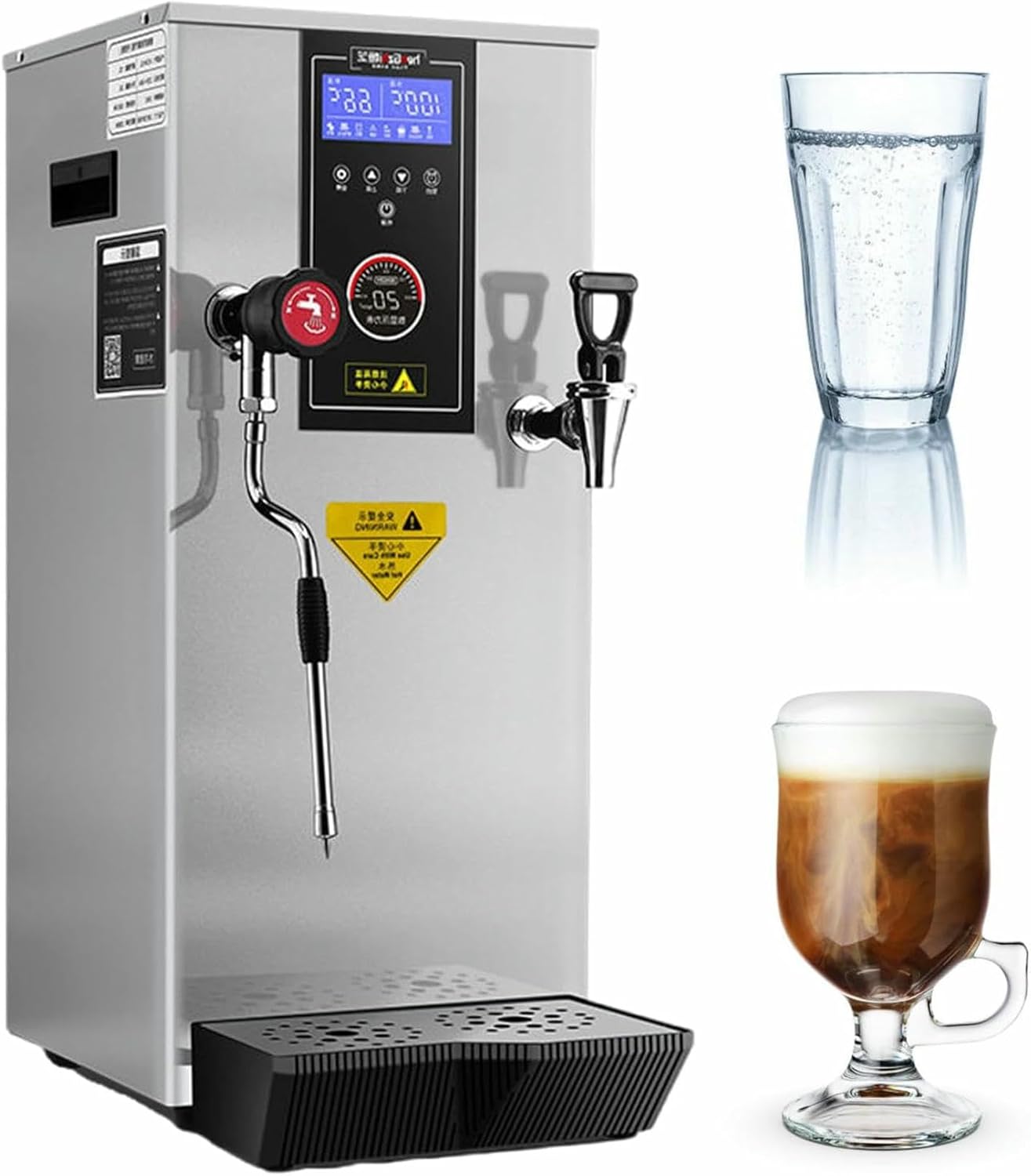 3000W Steam Milk Frothing Machine with LED Display, Double-Head Automatic Steam & Boiling Water Machine, for Tea Coffee Shop Dessert