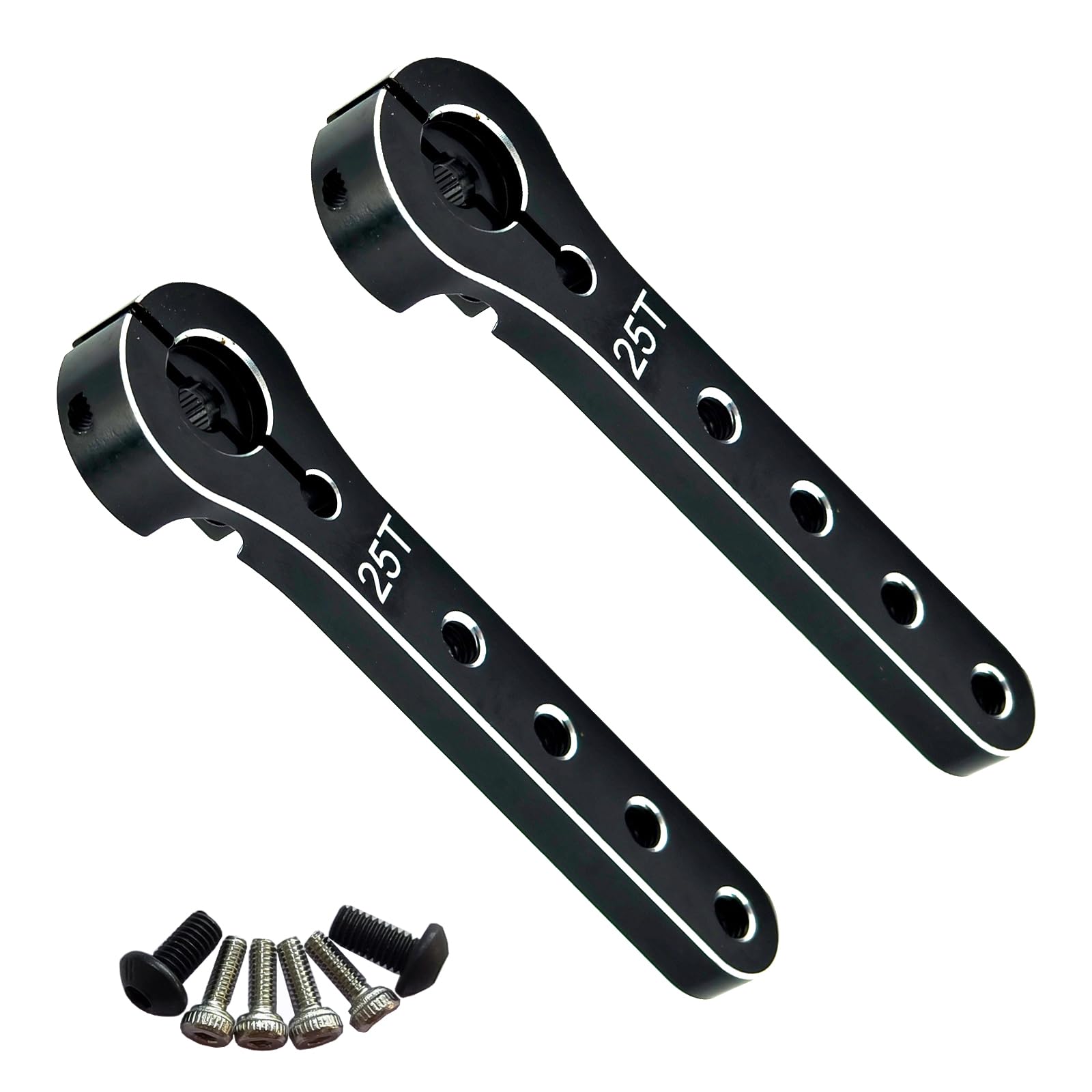 2pcs Aluminum 25T Servo Horn 56mm M2.5 Thread Metal 25 Teeth Extension Steering Servo Arm Compatible with 30-100CC Balsa Airplanes RC Plane Helicopter Car (Black)