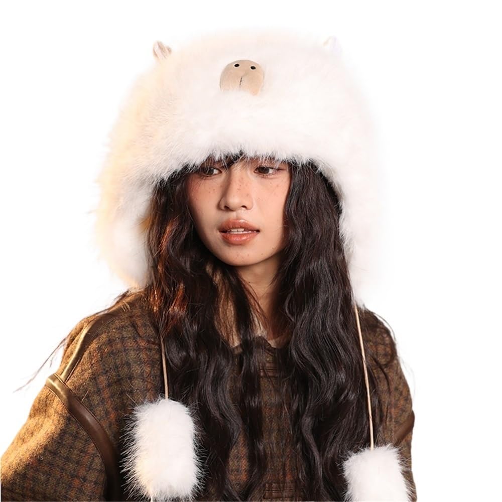 Chapeau de trappeur en fausse fourrure haut de gamme pour femme : bonnet de ski blanc