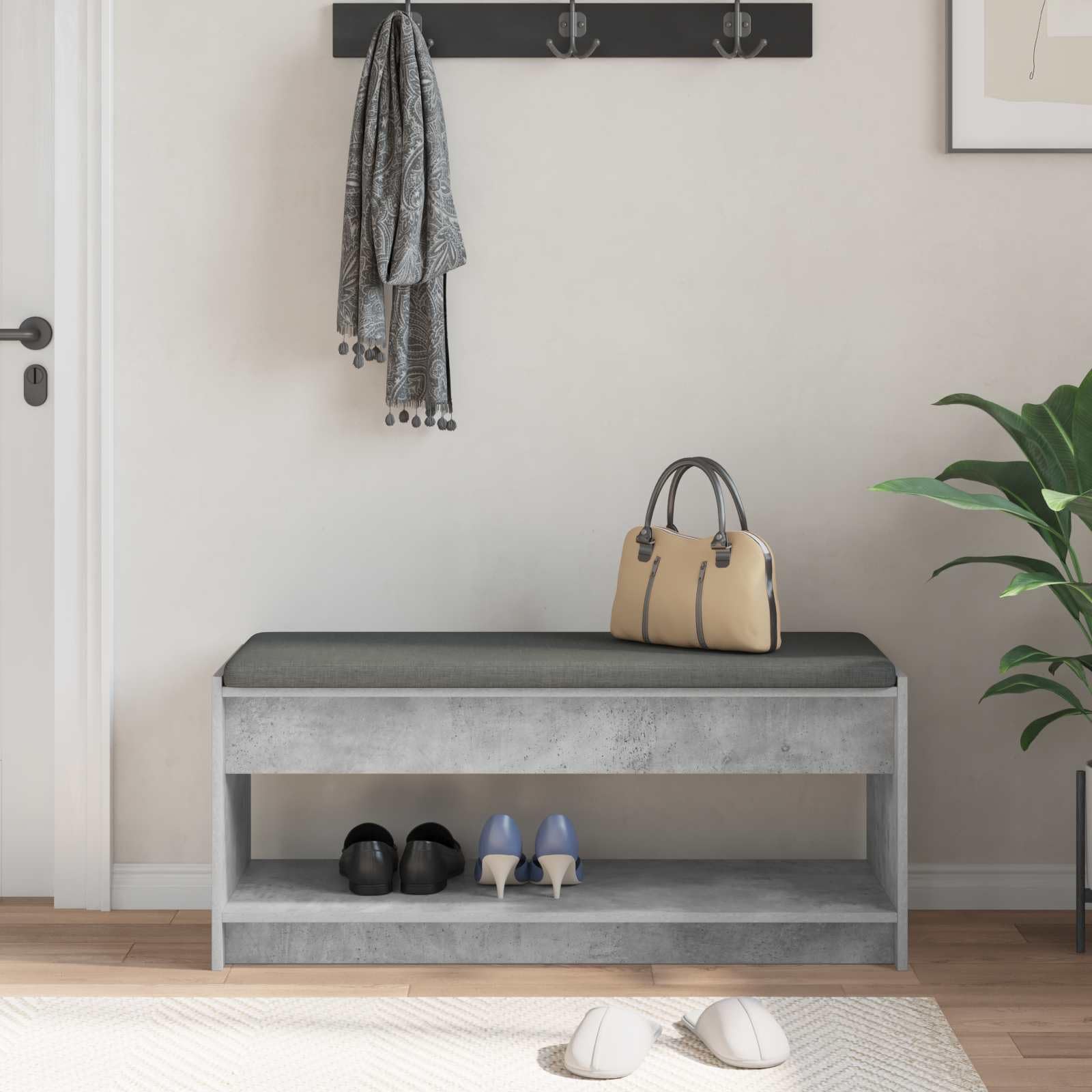 Ławka do przedpokoju Beton szary 103 x 38 x 45 cm z półkami do