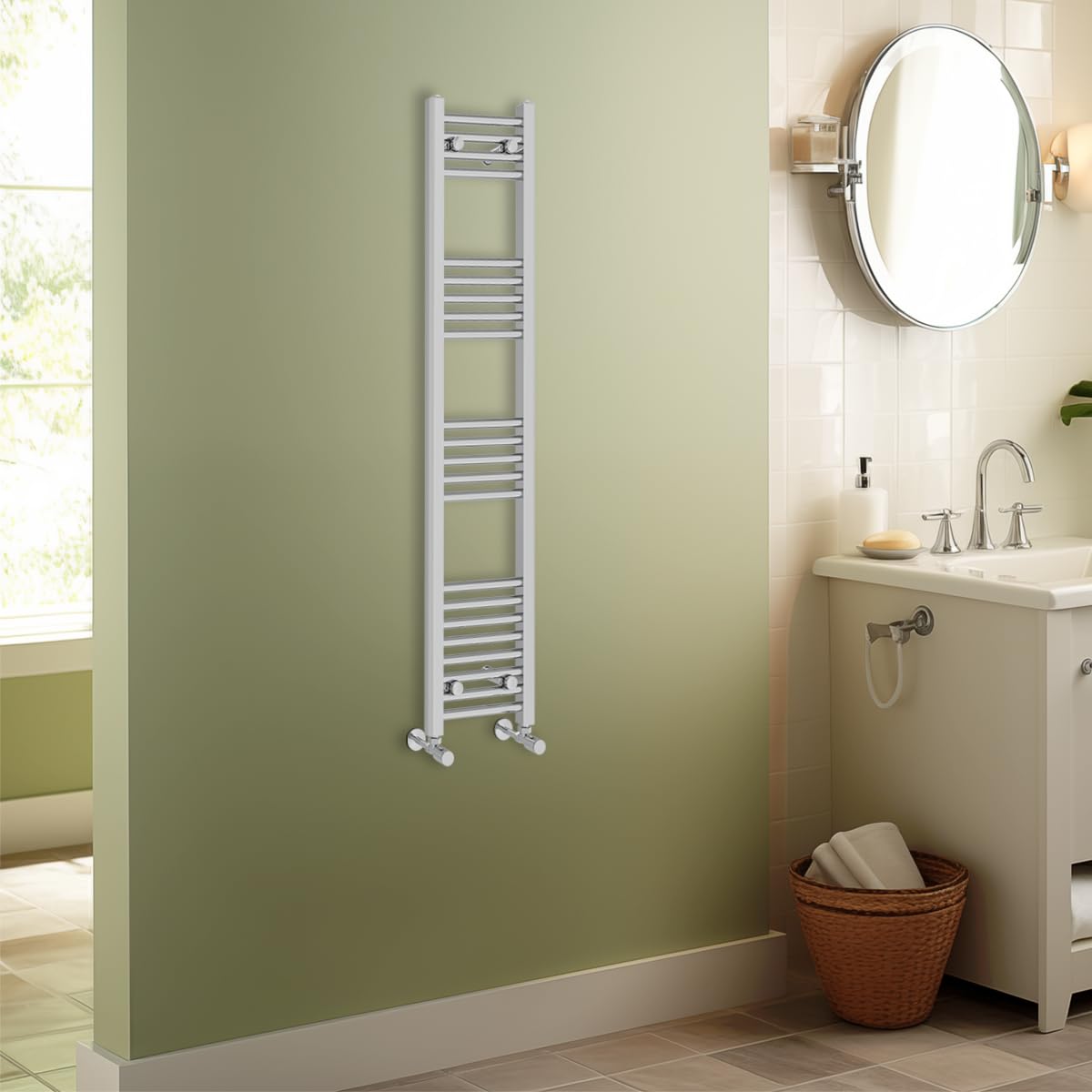 Warmehaus Chrome Contemporary Straight Heated Bathroom Towel Rail Radiator Rad - 1400X300mm