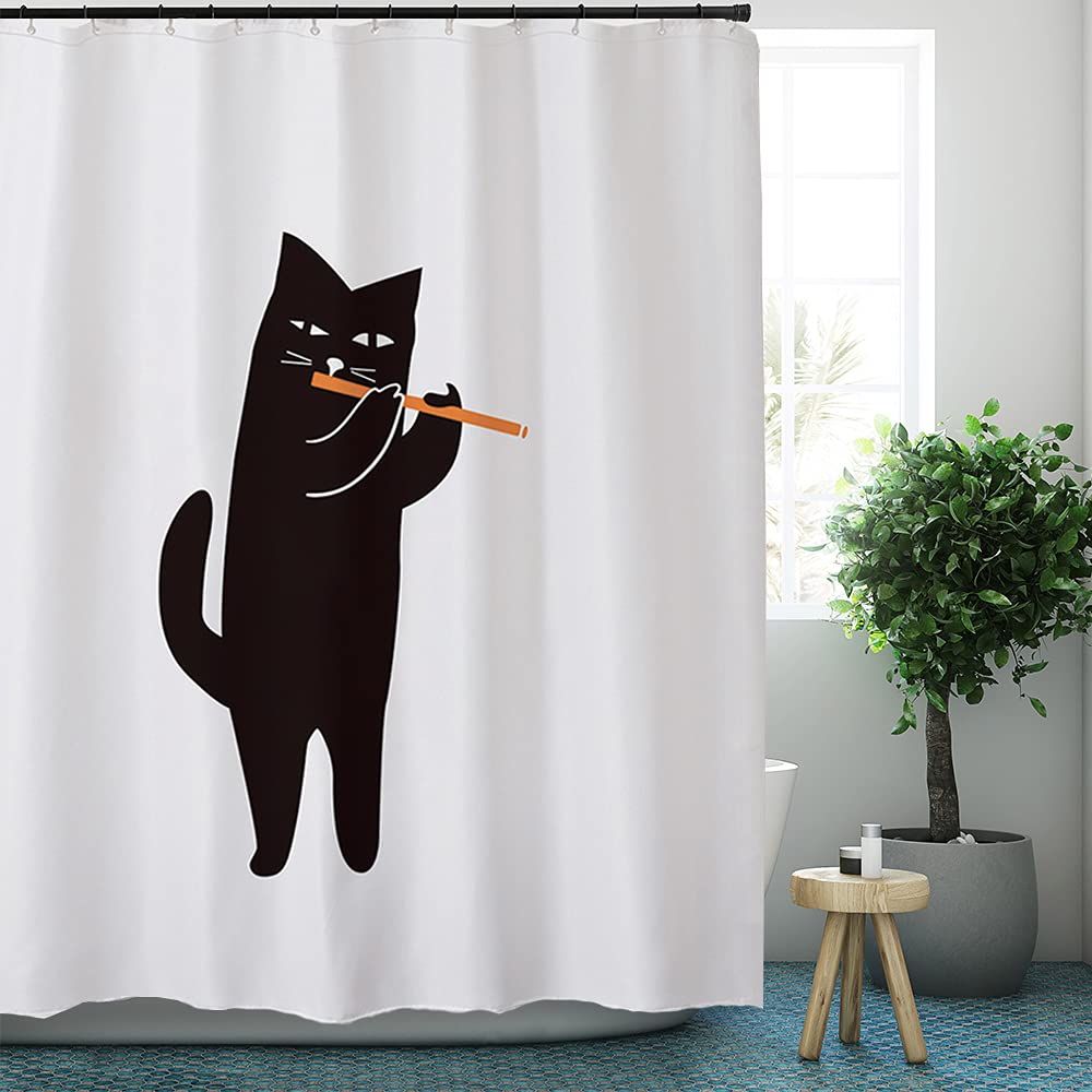 ONEUSTAR Cat Shower Curtain Black and White Shower Curtain for Bathroom Polyester Fabric Waterproof Bath Curtain Sets 72 x 72 Inches