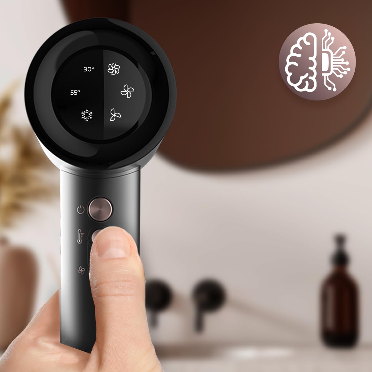 Cecotec Asciugacapelli Bamba IoniCare Rockstar Nano IonTech. 1600 W, Nano Ioni, 110000 rpm, Schermo, Controllo intelligente del Calore, 3 Temperature, 3 Velocità e Funzione Memoria