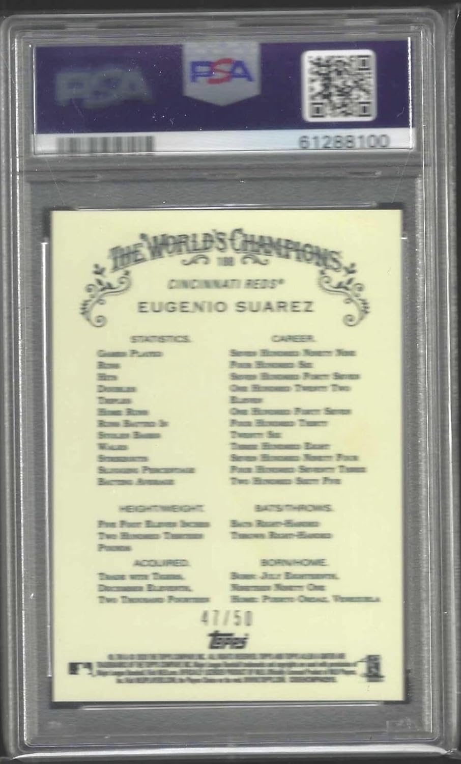 Eugenio Suarez 2020 Topp Chrome Allen & Ginter Refractor /50 Psa 10 Pop 1/1 - Baseball Cards