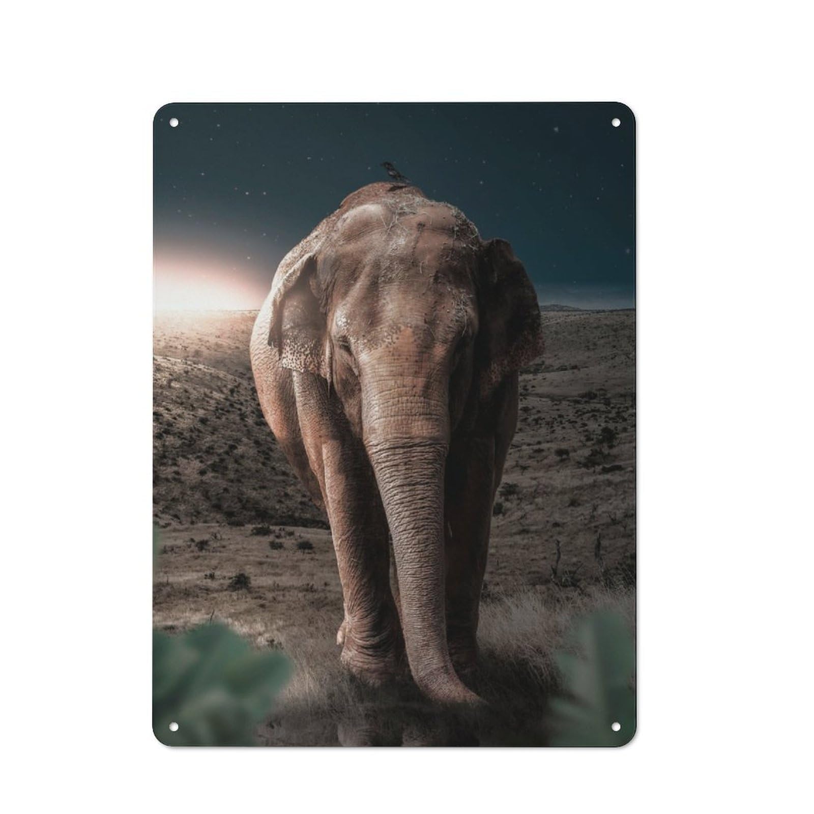 Junmoney Midnight Elephant Rustic Metal Plaque 40X30cm For Lounge Or Reading Corner, For Home Office, Studio And Craft Room Walls