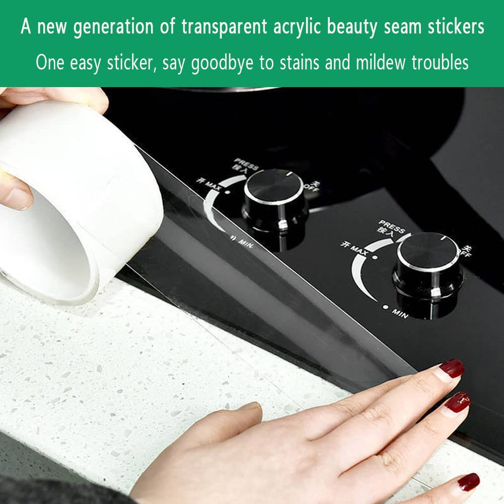 Clear Tape Caulk Strip, Caulking Sealing Tape Self Adhesive Kitchen for Bathtub,Bathroom,Shower,Toile,Kitchen Stovetop Sink (30mm x 3m)
