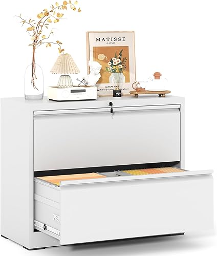 VIYET Archivador lateral con cerradura, archivadores de metal de 2 cajones, gabinete de almacenamiento de oficina en casa para colgar archivos